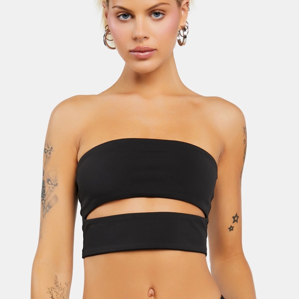 Edikted Black Strapless Cut-Out Crop Top